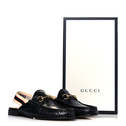 Gucci Goatskin Stripe Mens Horsebit Slingback Slippers 7.5 Black 8 of 8