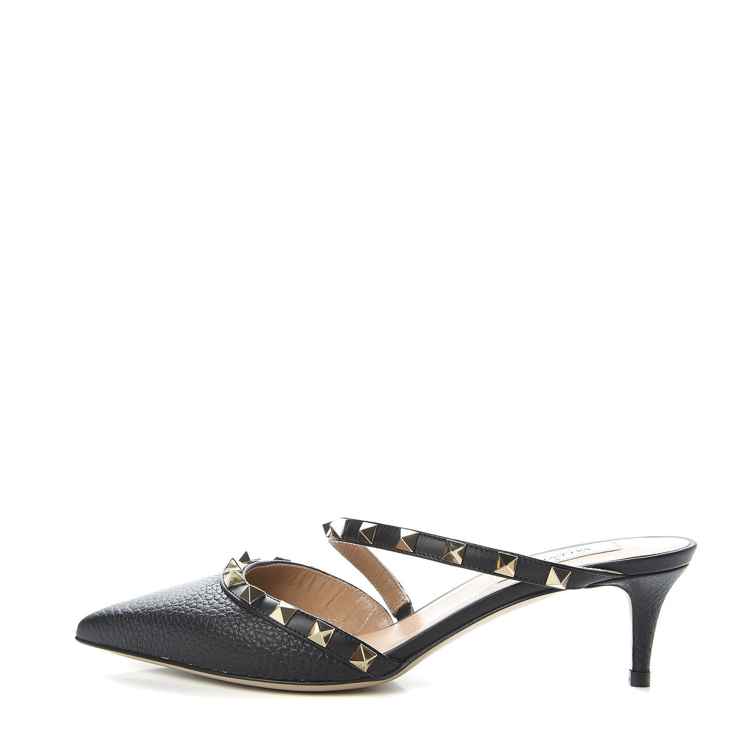 Pebbled Calfskin Rockstud Cross Strap 50mm Mules 36 Black