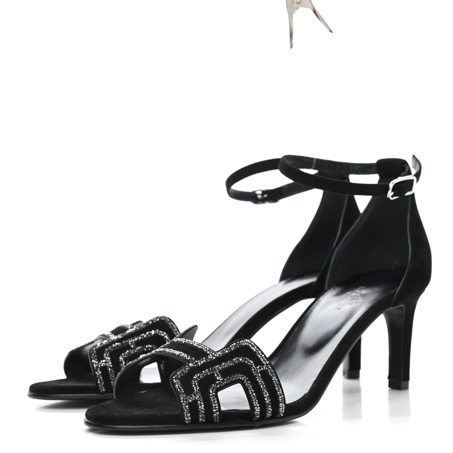 Suede Goatskin Crystal Premiere 70 Sandals 39 Black