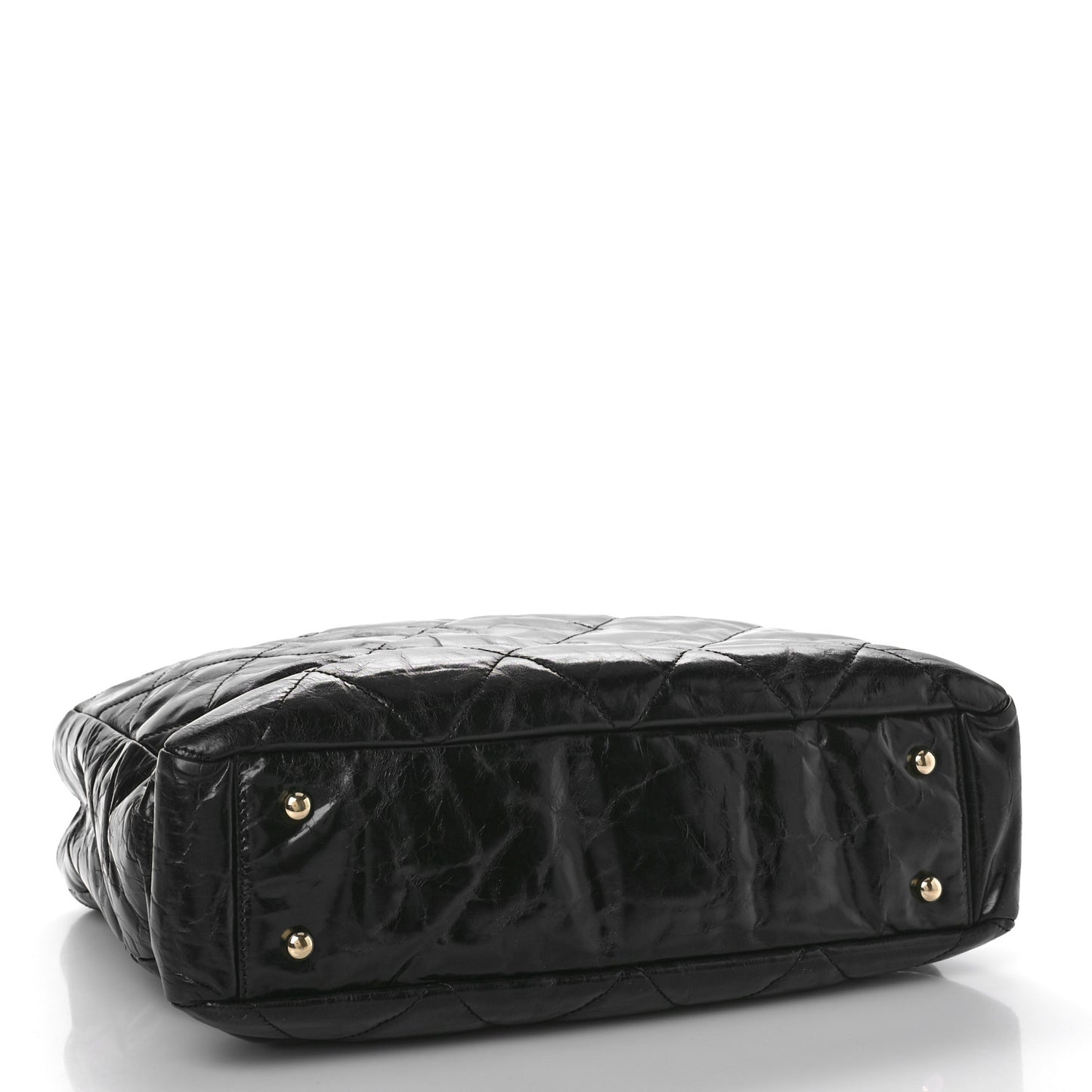 Glazed Calfskin Quilted Tweed Portobello Tote Black White