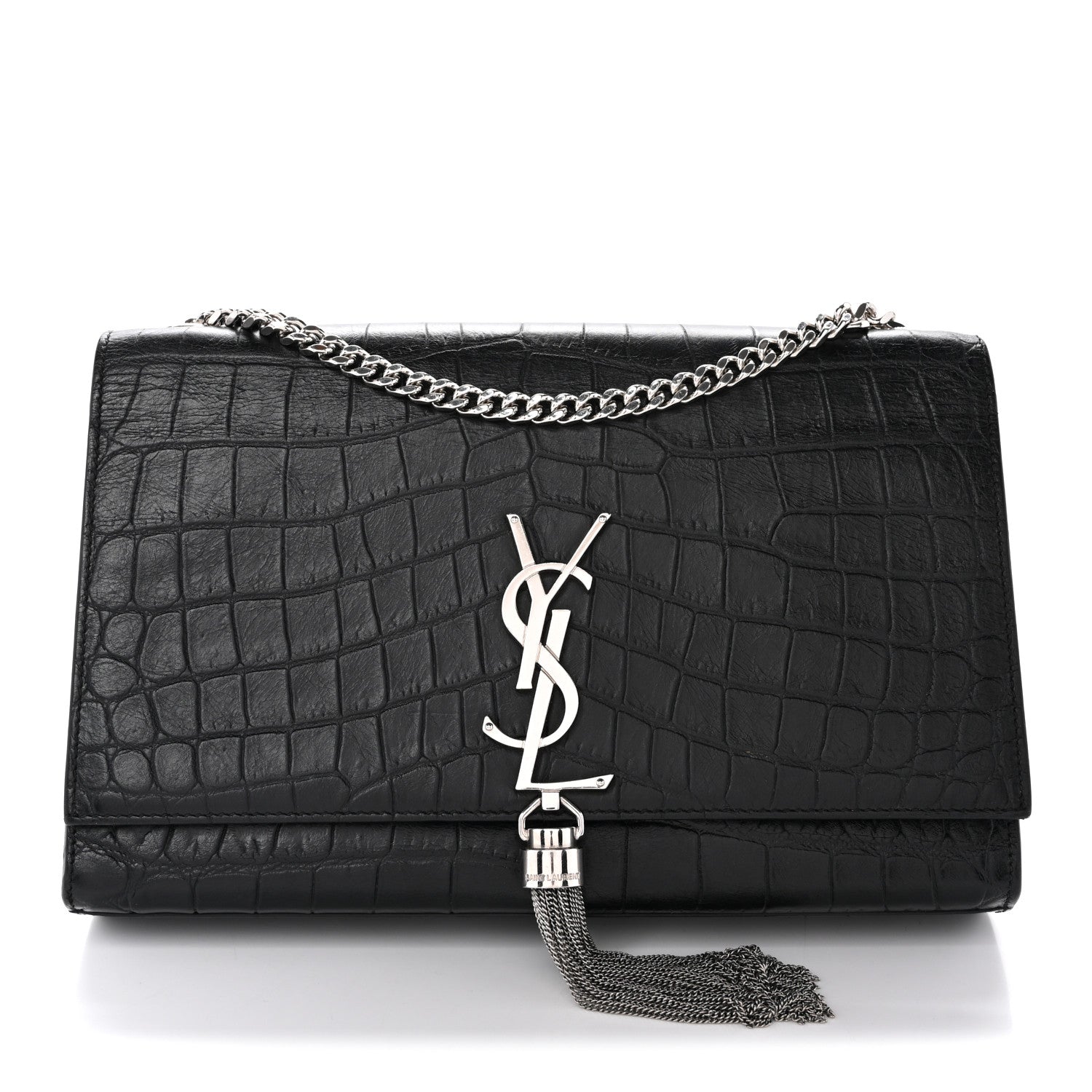 Saint Laurent Calfskin Crocodile Embossed Medium Classic Monogram Kate Tassel Satchel Black 1 of 13
