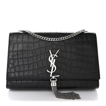 Saint Laurent Calfskin Crocodile Embossed Medium Classic Monogram Kate Tassel Satchel Black 1 of 13