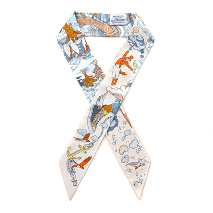Hermes Silk Sur Mon Nuage Twilly Creme Bleu Ciel Orange 1 of 4