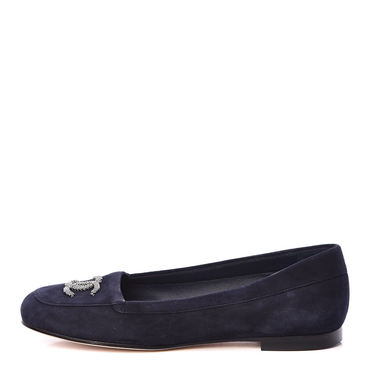 Chanel Kid Suede CC Flats 37.5 Navy 1 of 15
