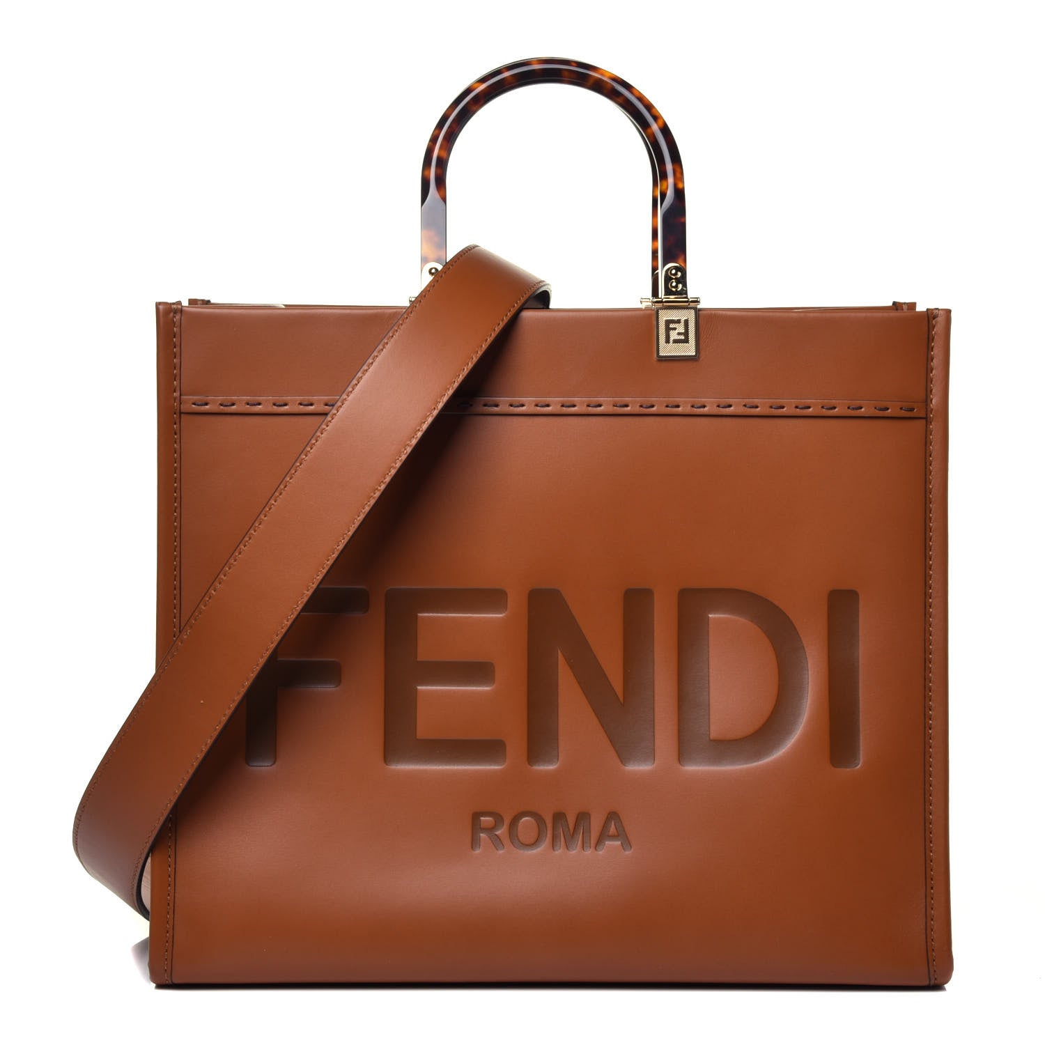 Fendi Vitello King Plexiglass Medium Fendi Sunshine Shopper Tote Cuoio 1 of 10