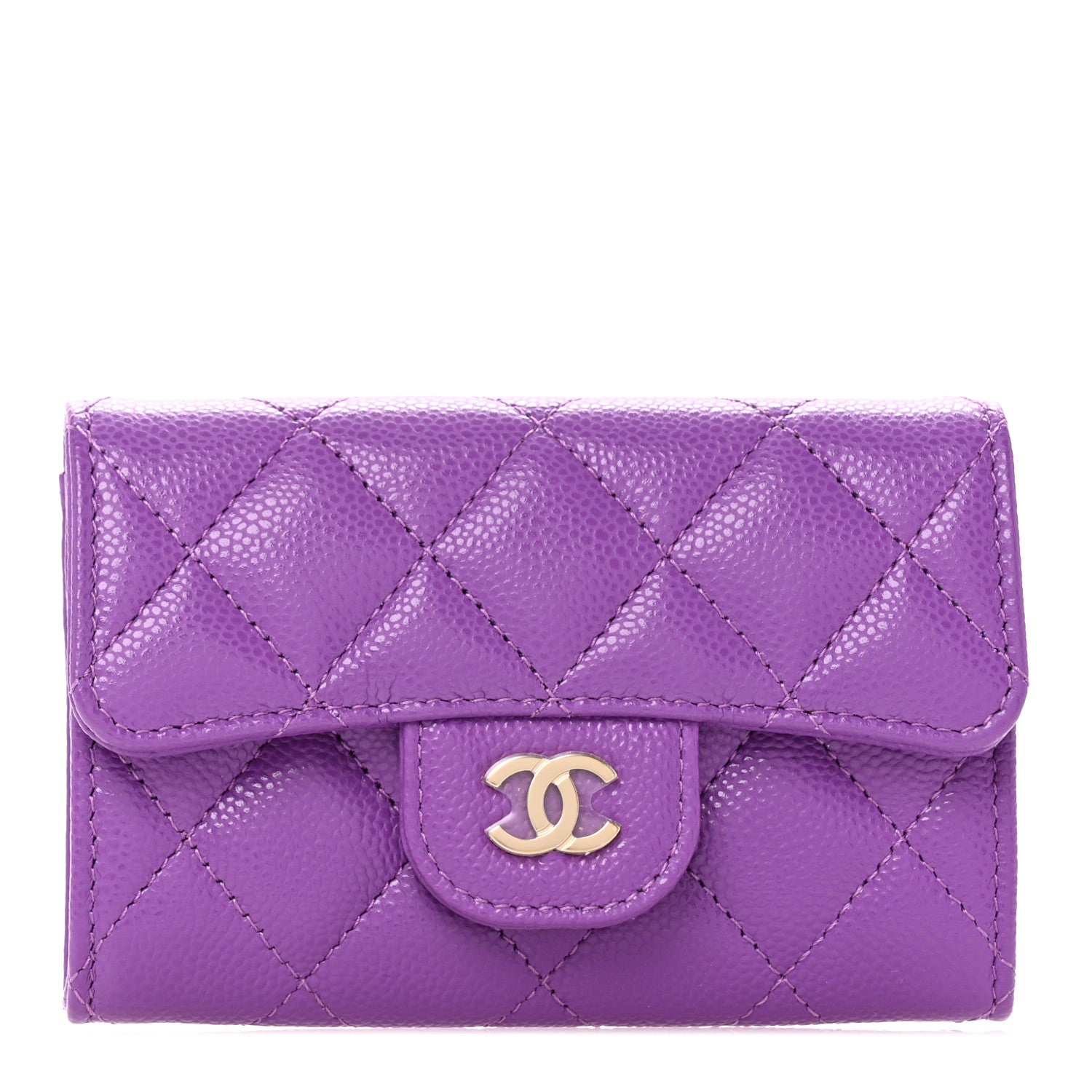 Chanel Caviar Quilted Flap Card Holder Wallet Purple 1 of 9