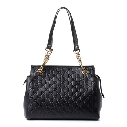 Gucci Guccissima Signature Medium Shoulder Tote Bag Black 1 of 10