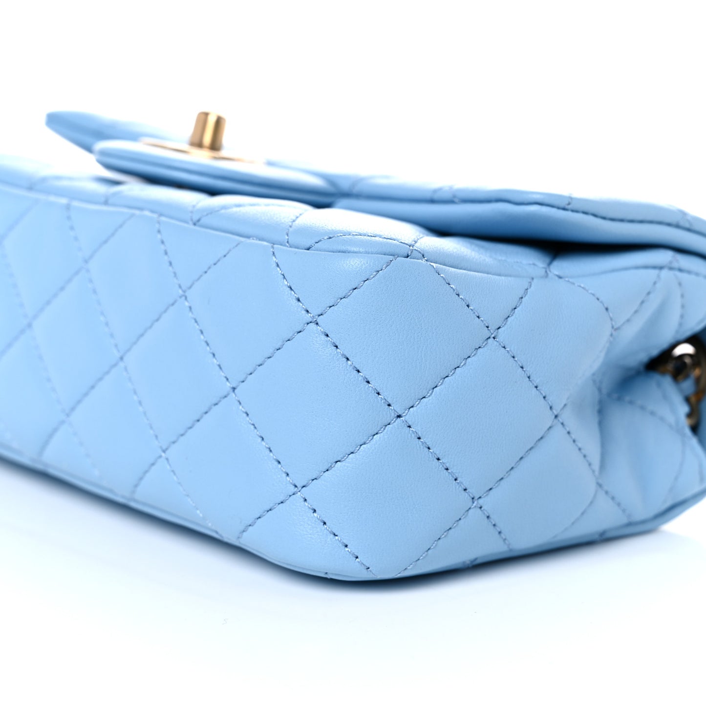 Lambskin Quilted Mini Rectangular Pearl Crush Flap Light Blue