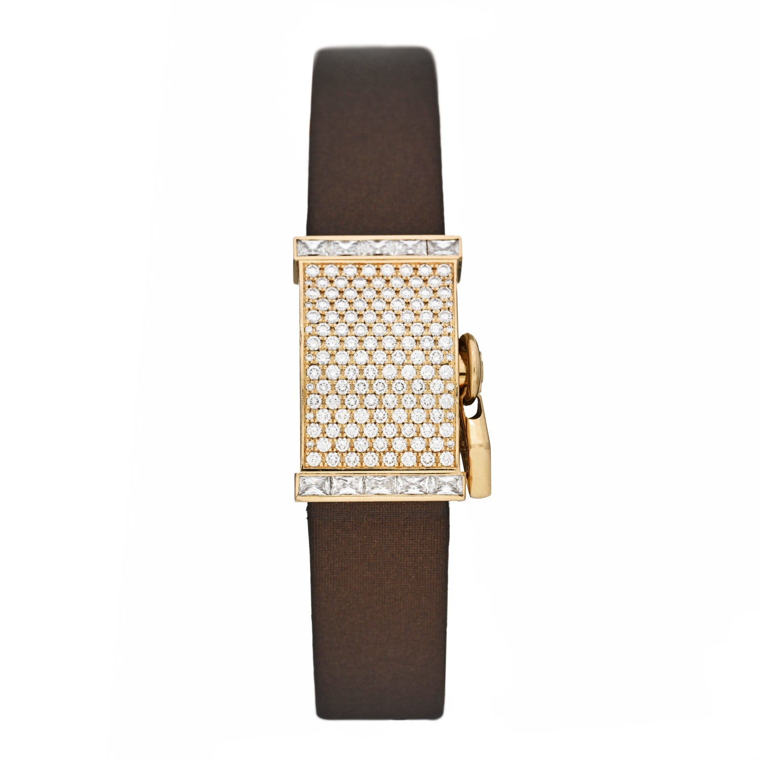 Van Cleef & Arpels 18K Yellow Gold Satin Diamond 17mm Secret Pavée Quartz Watch 2 of 6