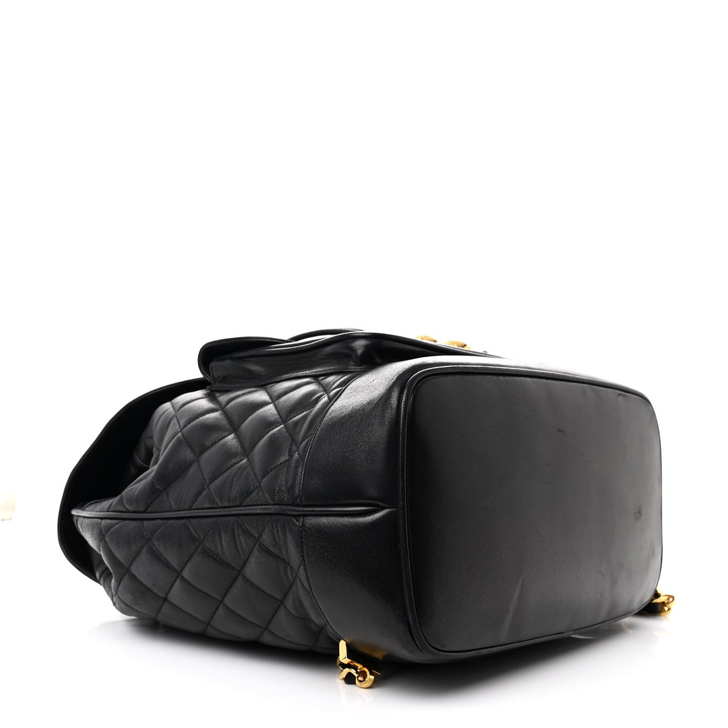 Lambskin Quilted Drawstring Backpack Black