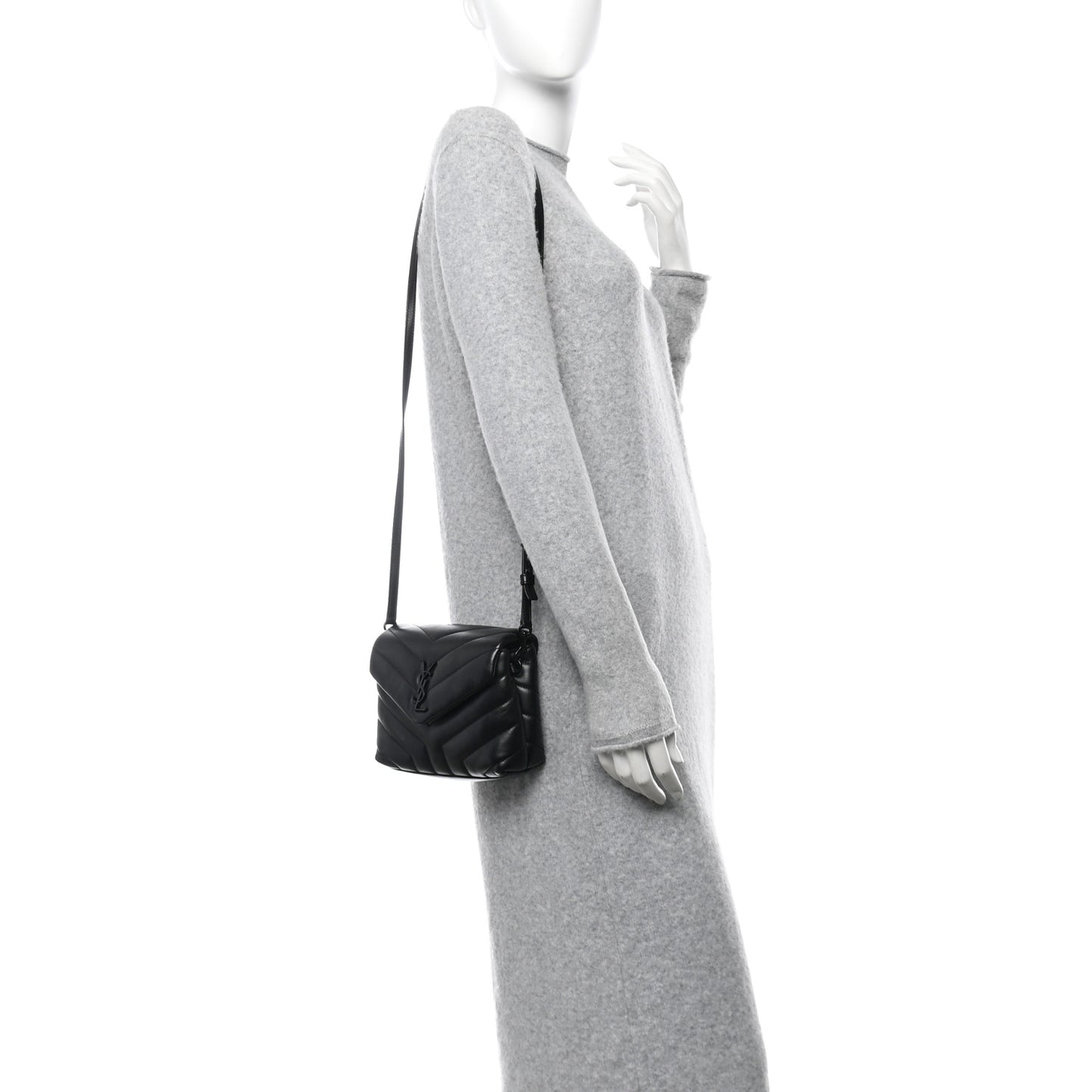 Calfskin Y Quilted Monogram Monochrome Toy Loulou Crossbody Bag Black