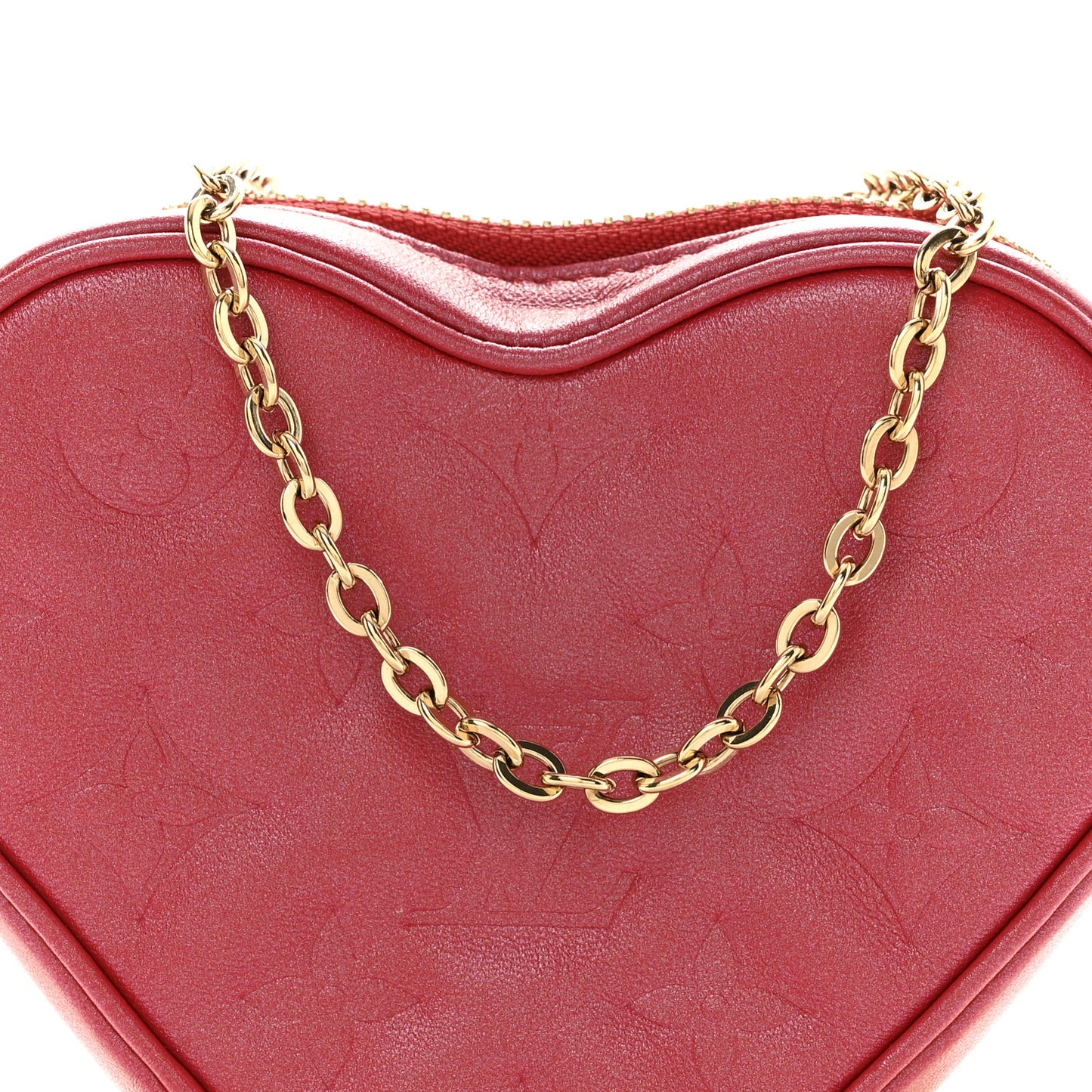 Lambskin Embossed Monogram Fall In Love Sac Coeur Heart Chain Bag Lipstick Red