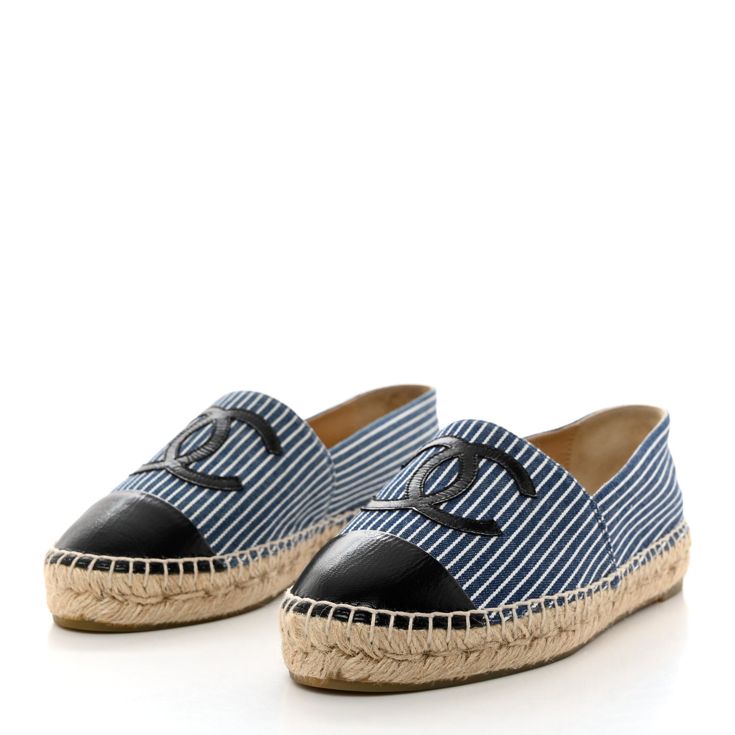 Canvas Striped Patent CC Espadrilles 36 Navy Black