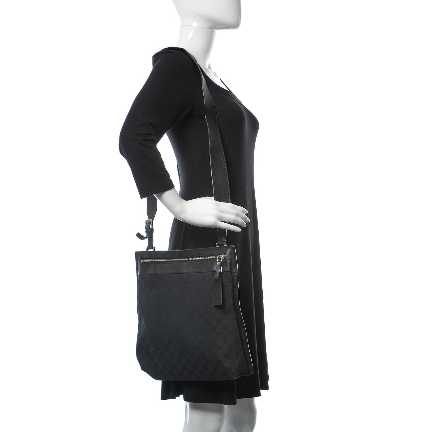 Gucci Monogram Flat Messenger Bag Black 2 of 7
