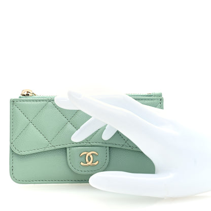 Chanel Caviar Quilted Flap Zip Card Holder Light Green 2 of 7