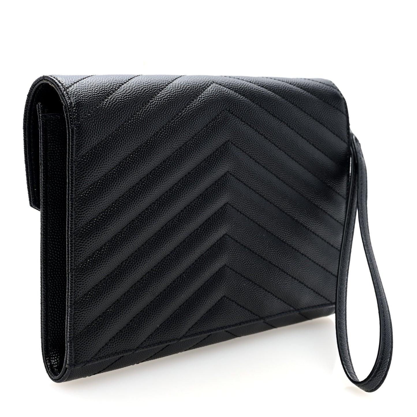 Grain De Poudre Matelasse Chevron Monogram Monochrome Envelope Clutch Black