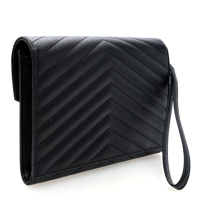 Saint Laurent Grain De Poudre Matelasse Chevron Monogram Monochrome Envelope Clutch Black 6 of 7