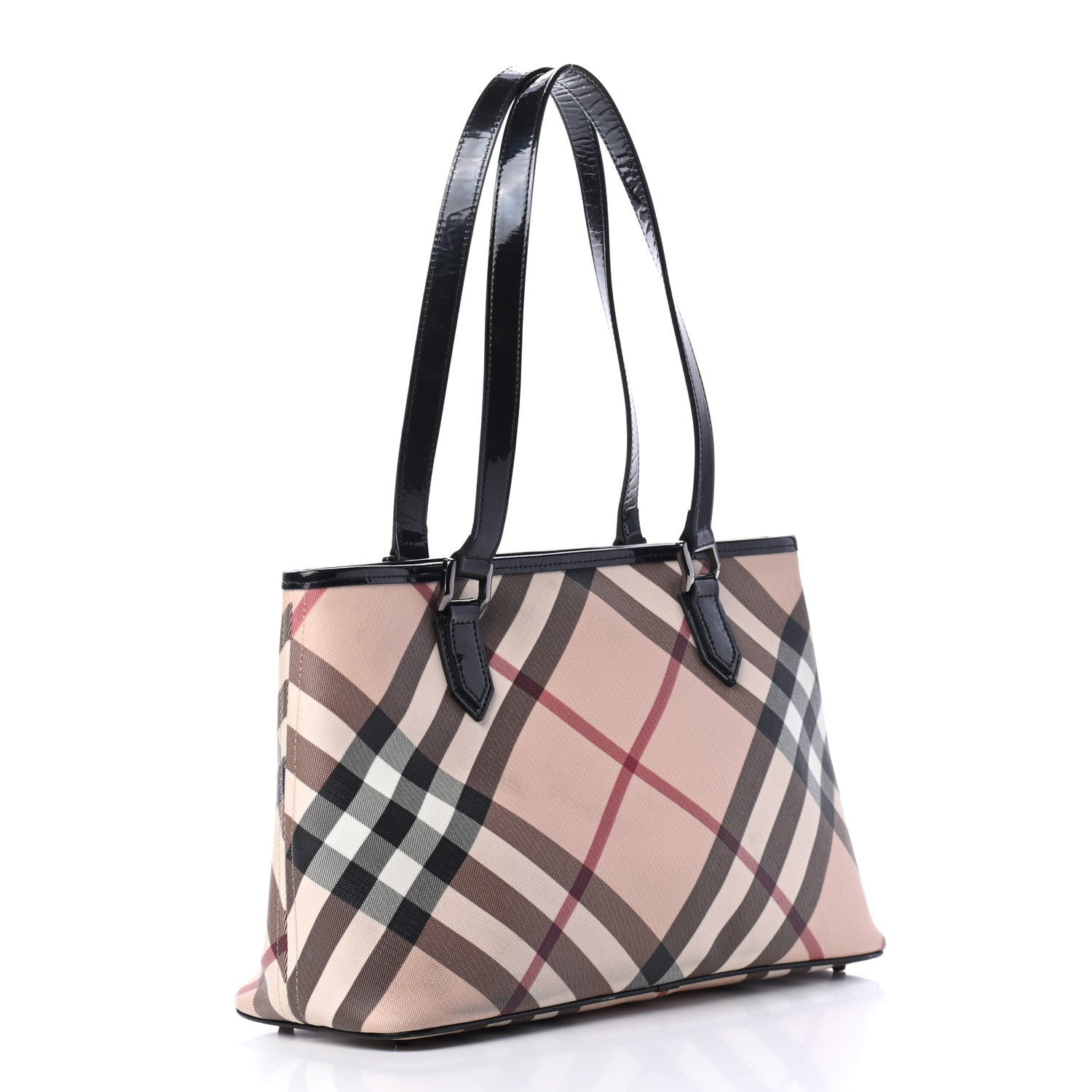 Burberry Nova Check Patent Trim Shopper Tote Black 2 of 5