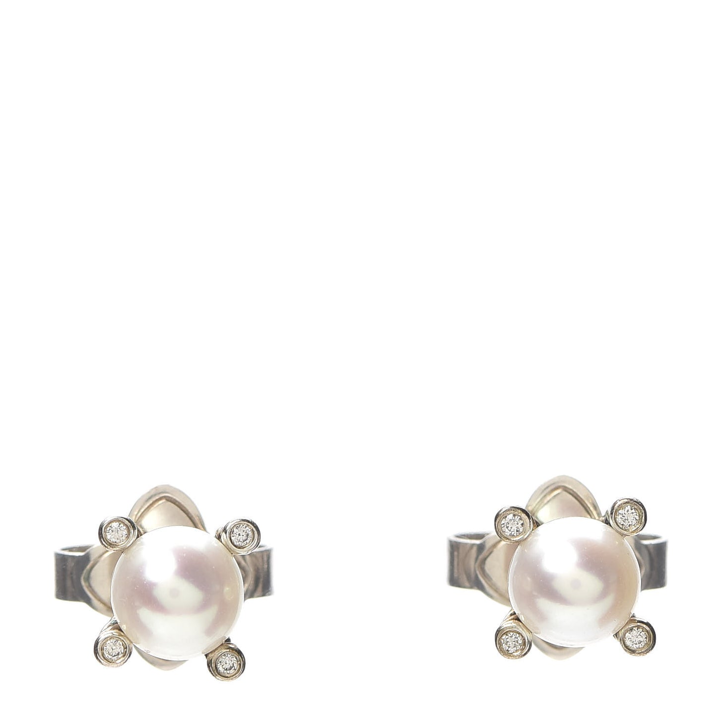 Sterling Silver Diamond Pearl 7mm Earrings