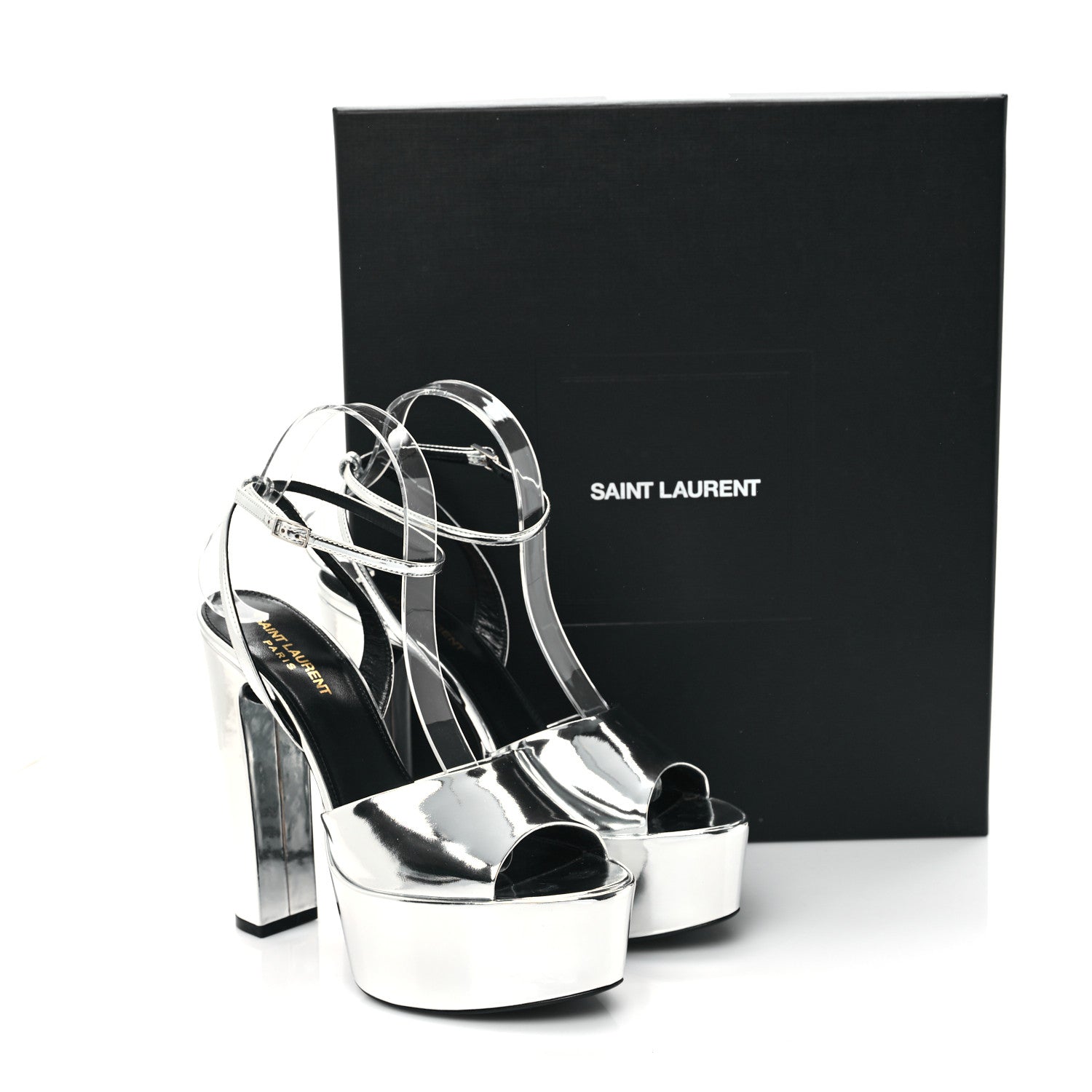Saint Laurent Metallic Patent Jodie 95 Platform Sandals 39 Silver 10 of 10