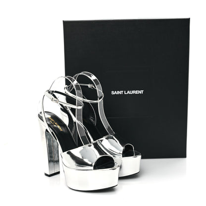 Saint Laurent Metallic Patent Jodie 95 Platform Sandals 39 Silver 10 of 10