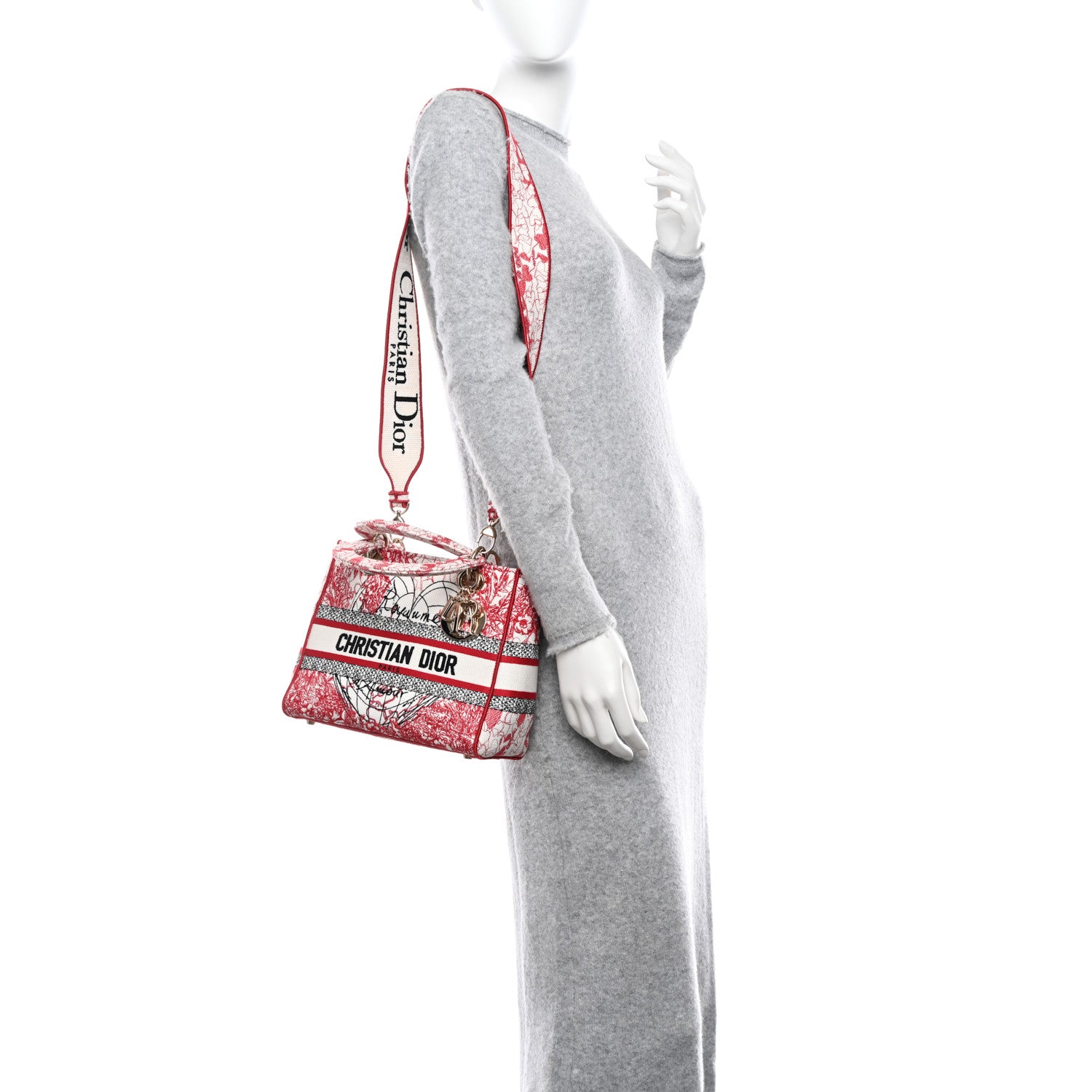 Christian Dior Canvas Embroidered Medium Dioramour D-Royaume Lady D-Lite Red Multicolor 2 of 9
