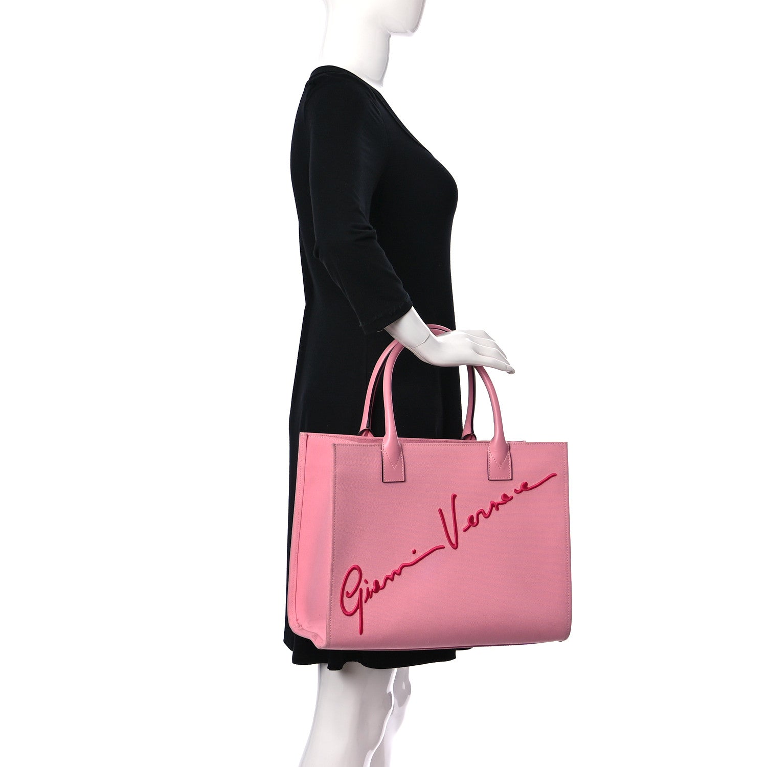 Versace Canvas Suppler Calfskin Cabas GV Signature Tote Pink 2 of 23