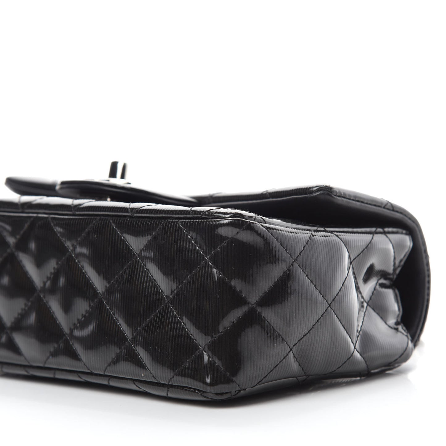 Striated Patent Quilted Mini Rectangular Flap Black