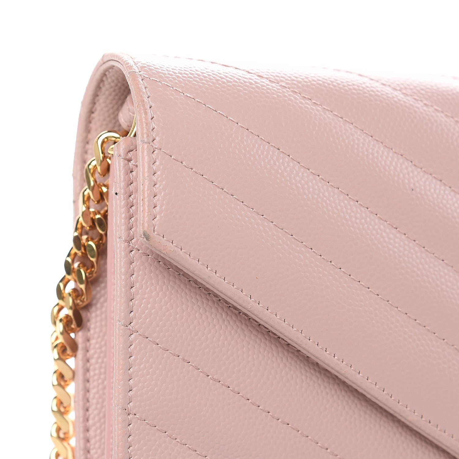 Saint Laurent Grain De Poudre Matelasse Chevron Monogram Chain Wallet Pale Pink 12 of 12