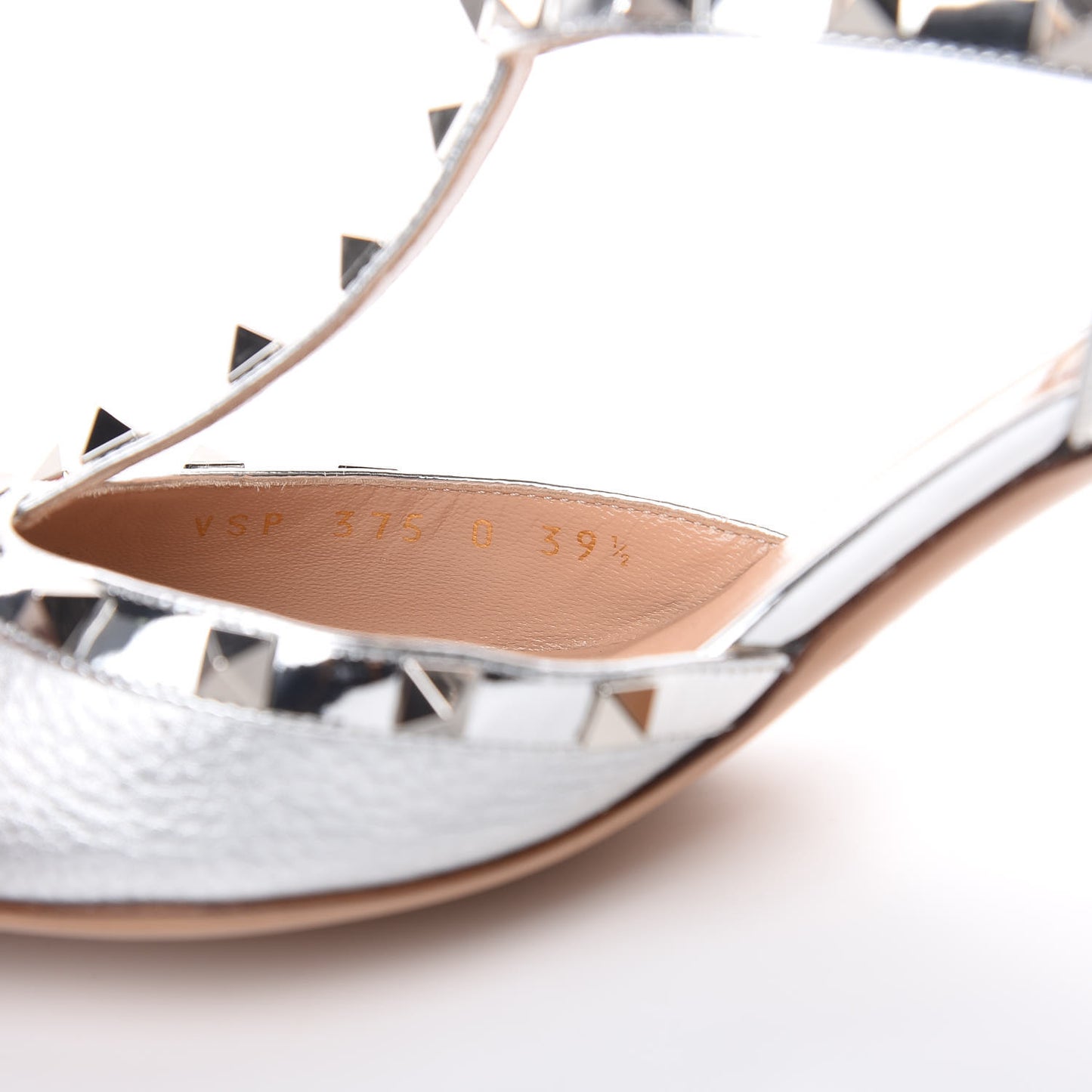 Metallic Pebbled Calfskin Rockstud Ankle Strap Low Heel Pumps 39.5 Silver