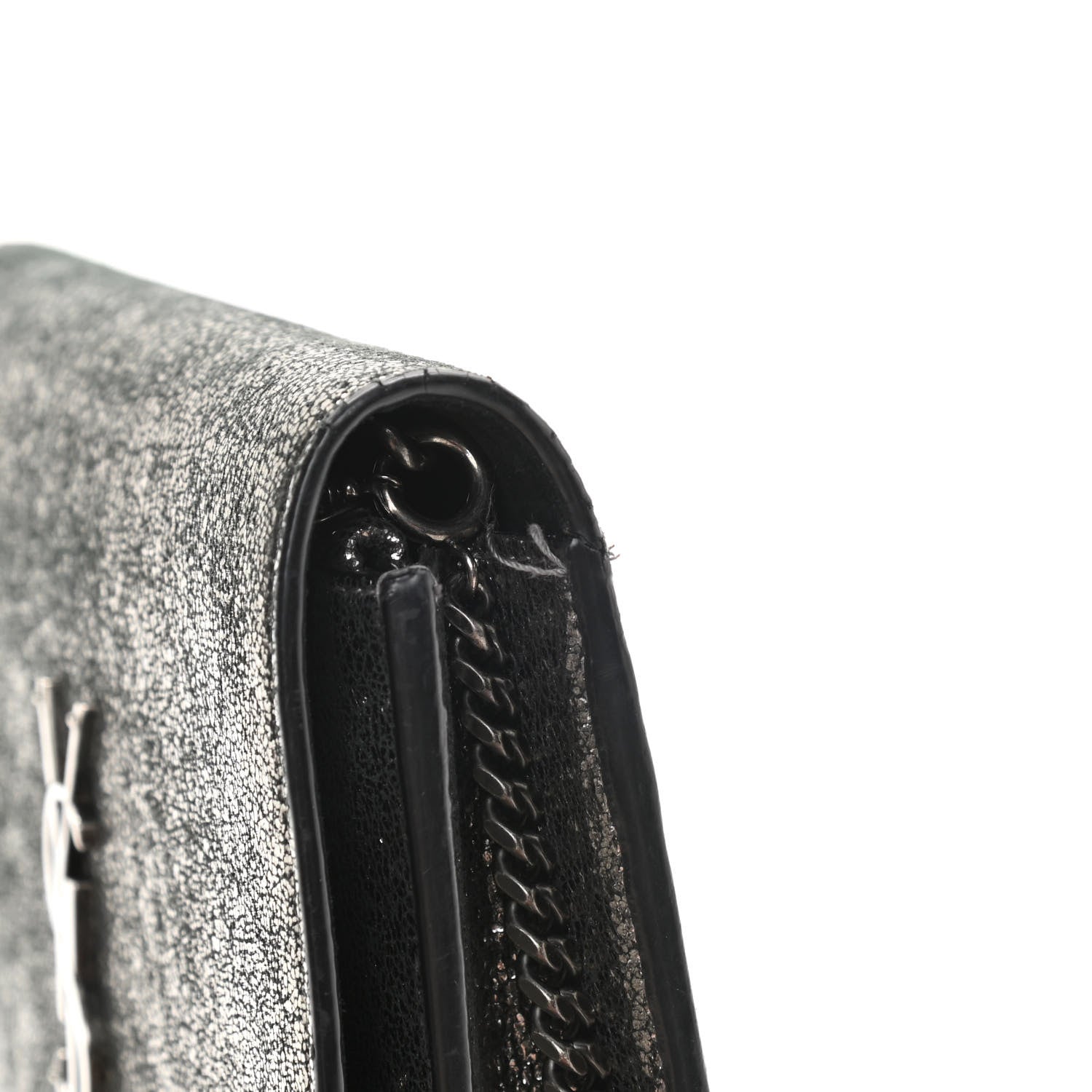Saint Laurent Metallic Calfskin Classic Monogram Kate Tassel Chain Wallet Gun Metal 14 of 17