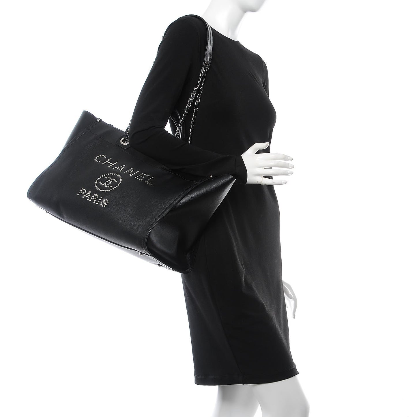 Caviar Medium Studded Deauville Tote Black