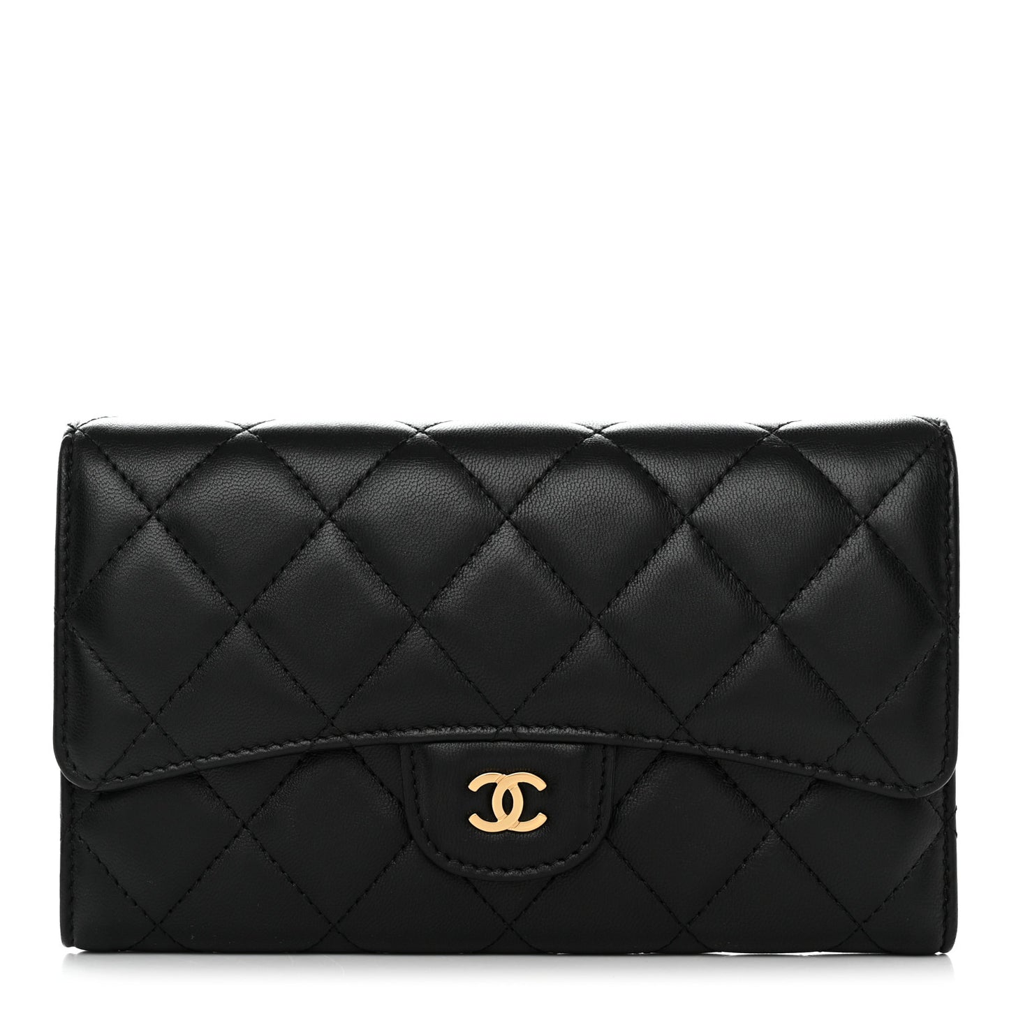 Lambskin Quilted Large Flap Wallet Black