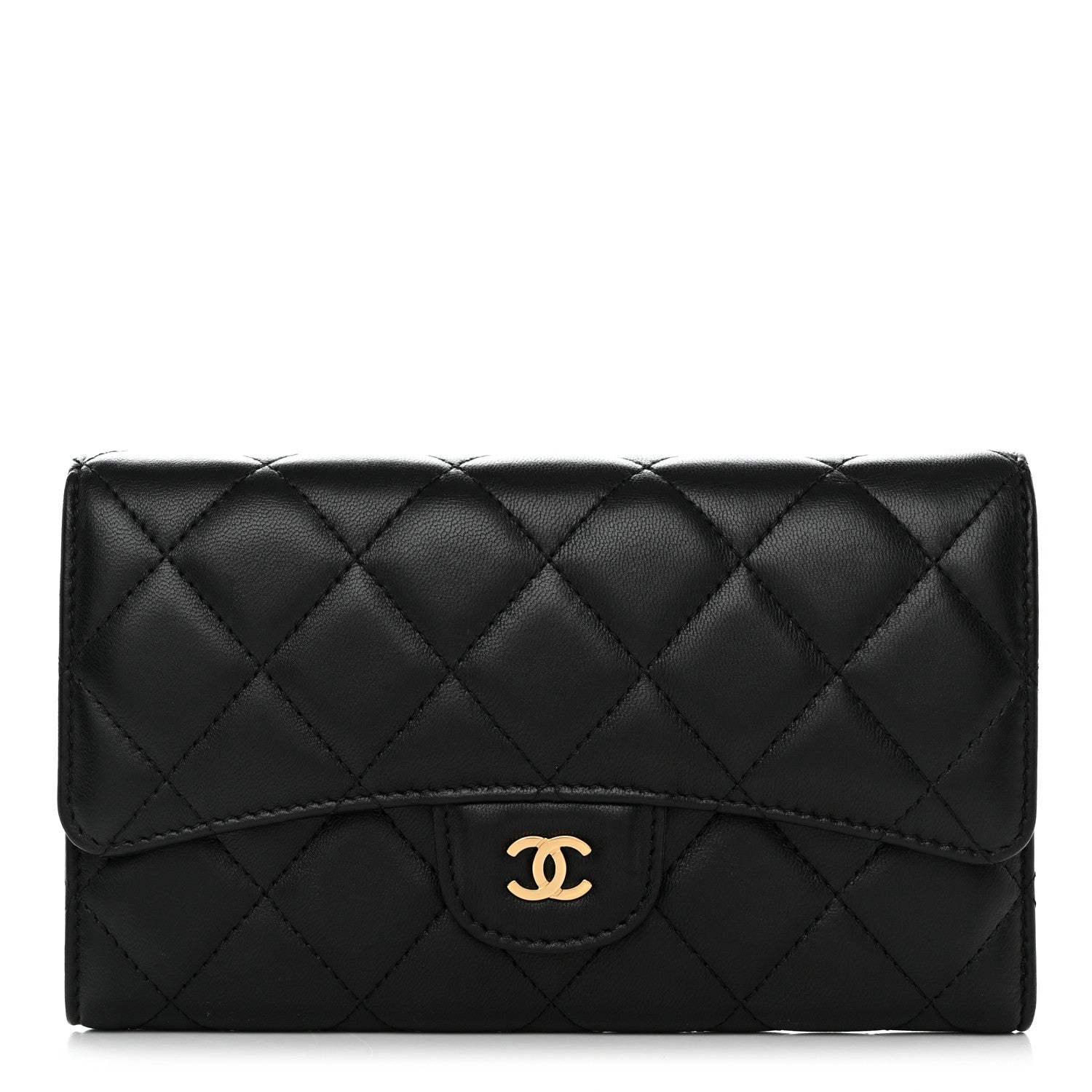 Chanel Lambskin Quilted Large Flap Wallet Black 1 of 8