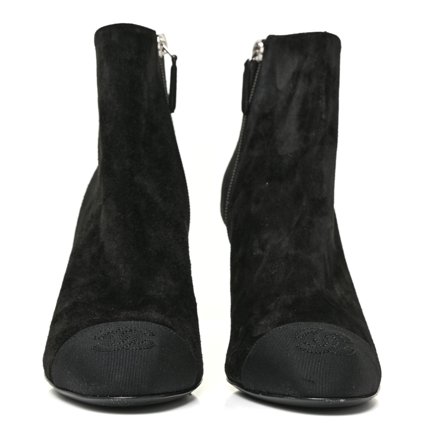 Suede Grosgrain Pearl Ankle Boots 35.5 Black