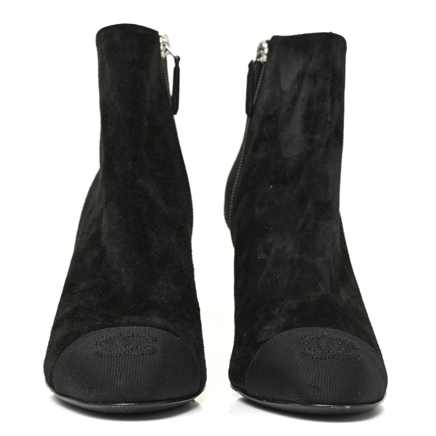 Chanel Suede Grosgrain Pearl Ankle Boots 35.5 Black 4 of 25