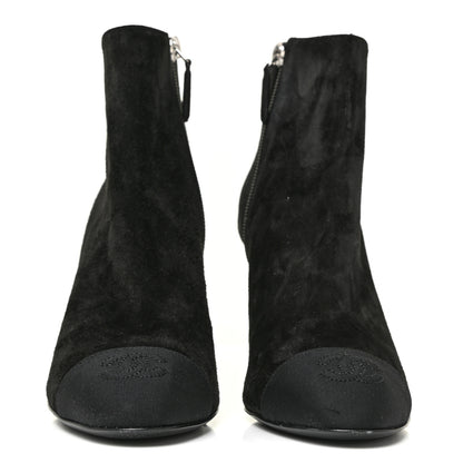 Chanel Suede Grosgrain Pearl Ankle Boots 35.5 Black 4 of 25