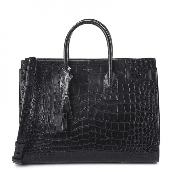 Calfskin Crocodile Embossed Medium Supple Sac de Jour Black