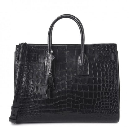 Saint Laurent Calfskin Crocodile Embossed Medium Supple Sac de Jour Black 1 of 7