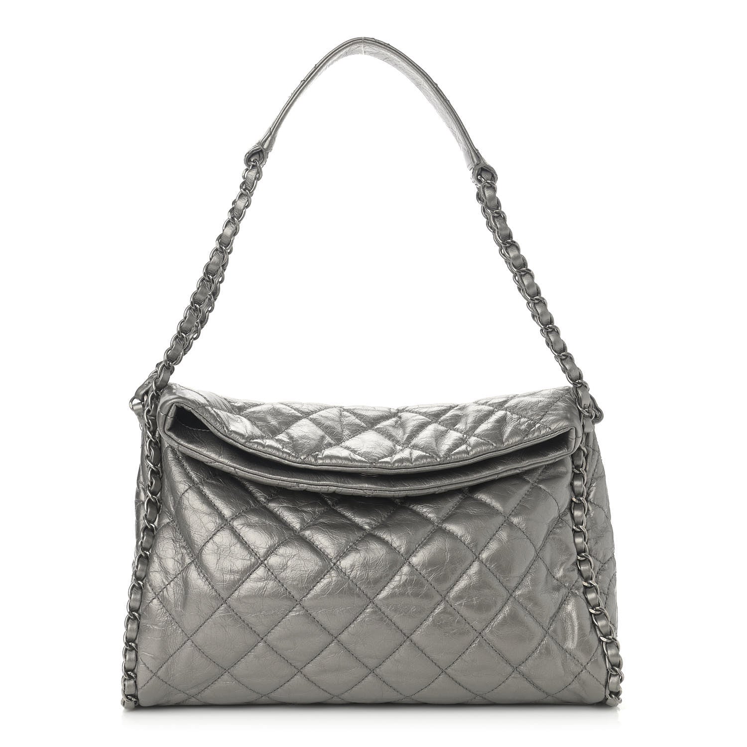 Chanel Metallic Aged Calfskin Quilted Medium Chain Me Hobo Grey 1 of 10