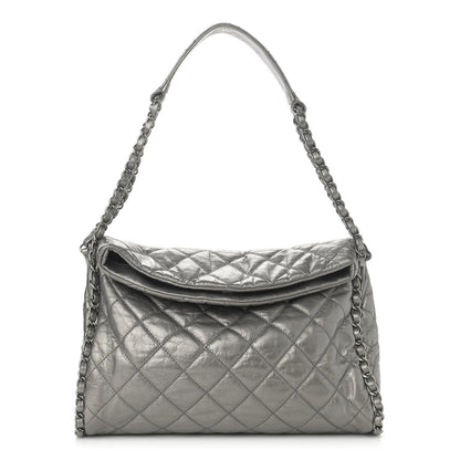 Chanel Metallic Aged Calfskin Quilted Medium Chain Me Hobo Grey 1 of 10