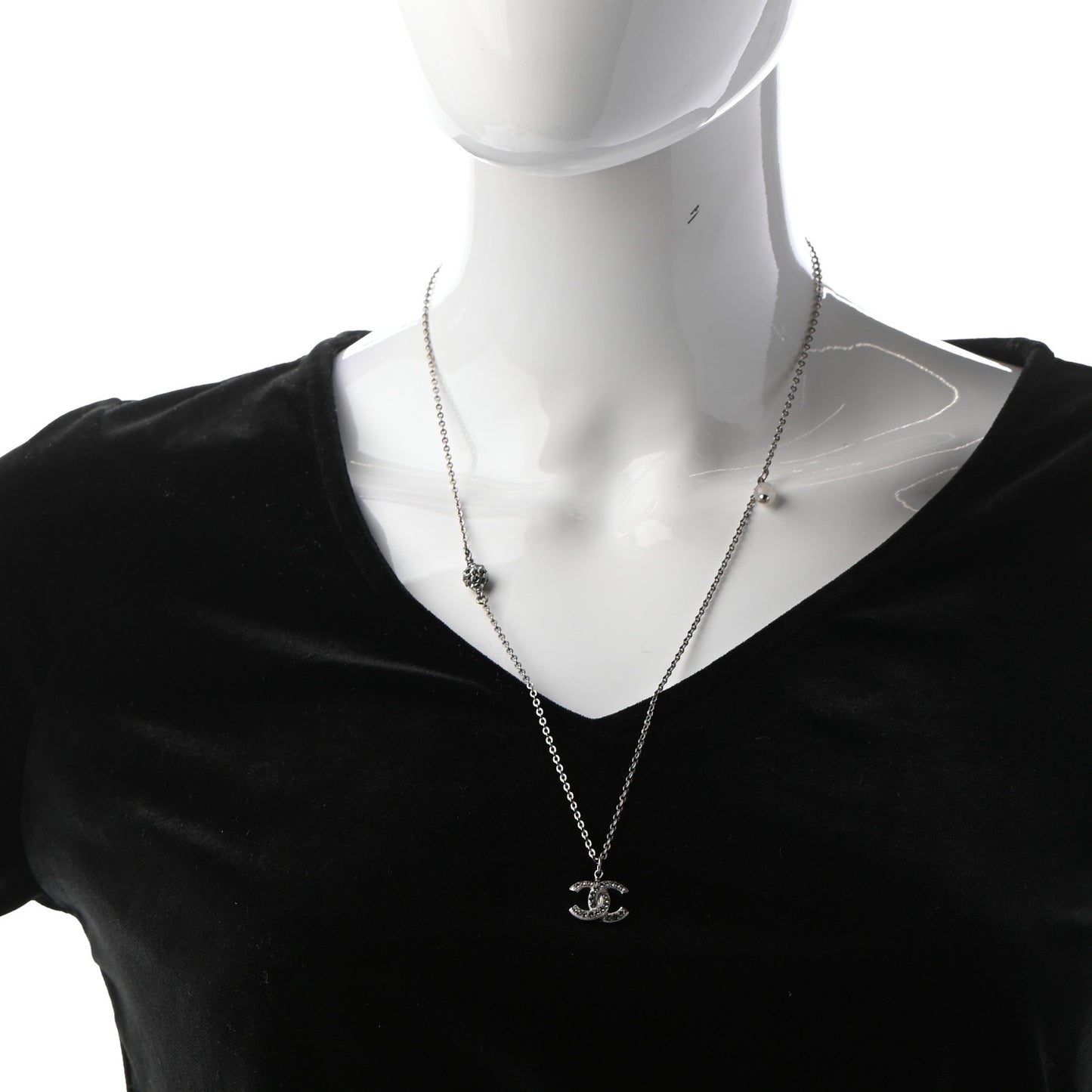 Crystal CC Pendant Necklace Silver