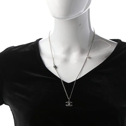 Chanel Crystal CC Pendant Necklace Silver 2 of 5