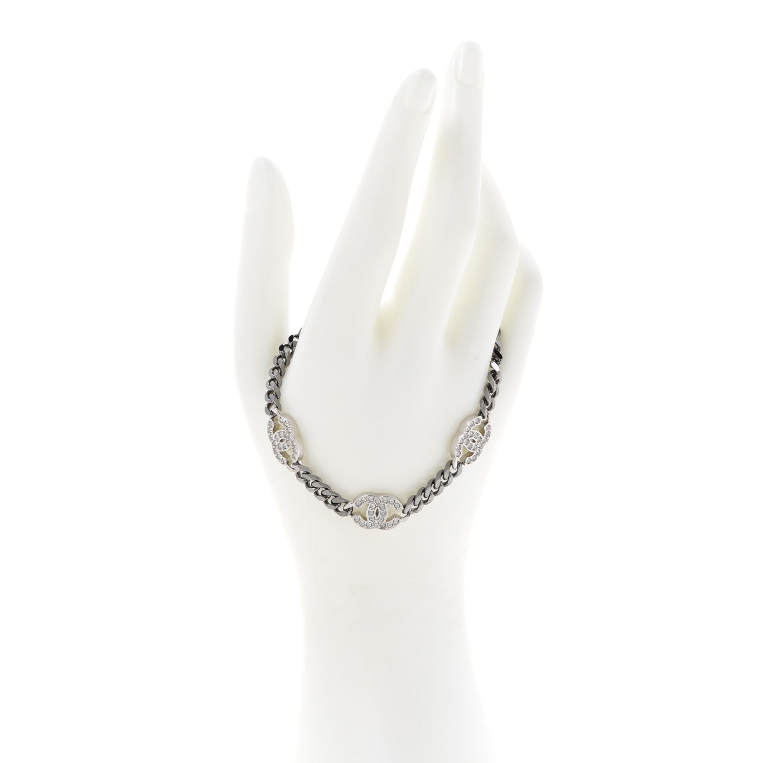 Chanel Crystal CC Chain Bracelet Silver 2 of 5