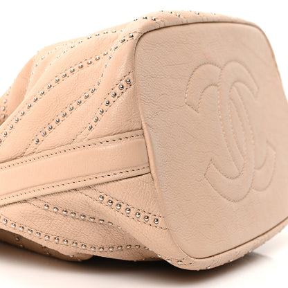Chanel Metallic Calfskin Studded Chevron Quilted Small Stud Wars Drawstring Bag Beige 9 of 10