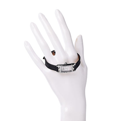 Hermes Stainless Steel Alligator Diamond 17mm Nantucket Jete De Diamants Quartz Watch Noir 2 of 10
