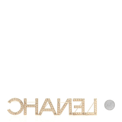 Chanel Crystal Cha-Nel Logo Brooch Set Gold 2 of 9