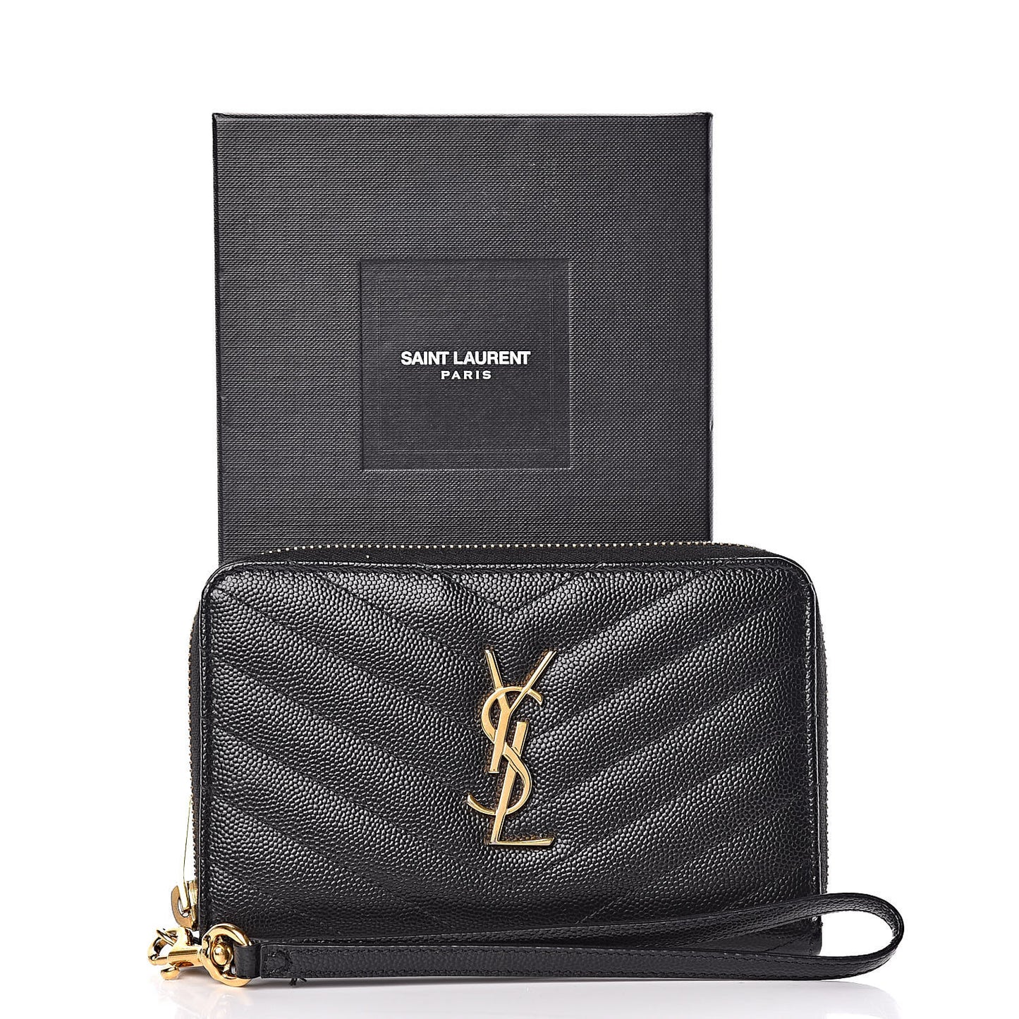Grain De Poudre Matelasse Chevron Monogram Phone Wallet Black