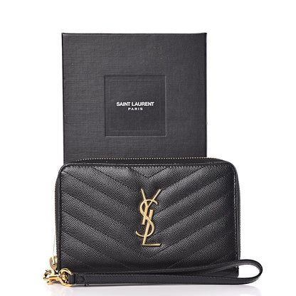 Saint Laurent Grain De Poudre Matelasse Chevron Monogram Phone Wallet Black 8 of 8