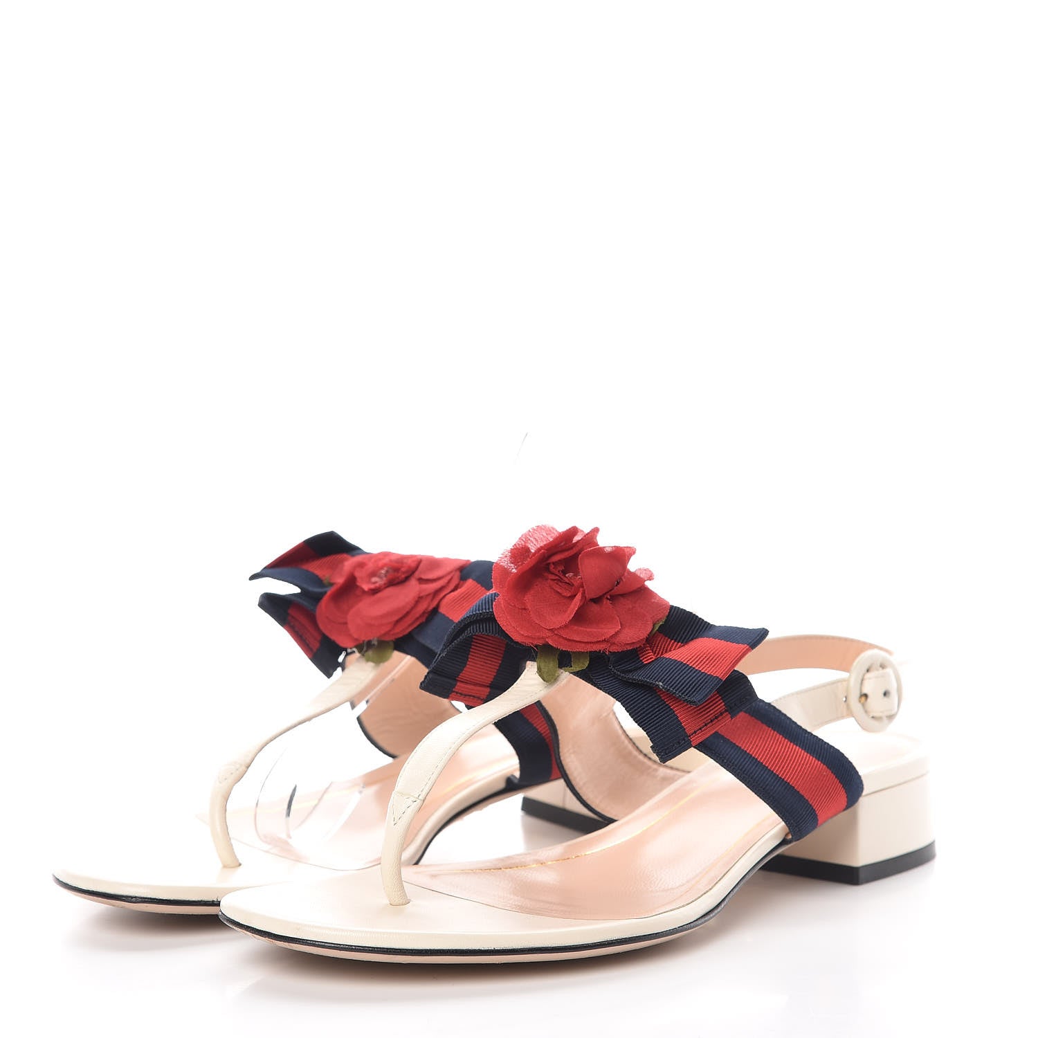 Gucci Lambskin Grosgrain Web Floral Thong Sandals 39 White 3 of 11